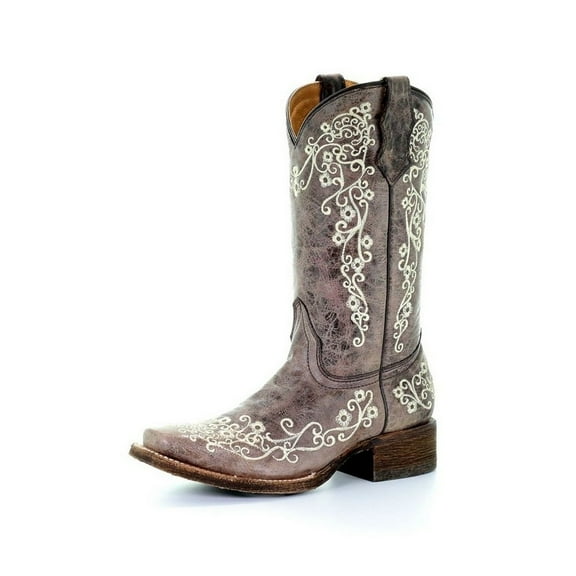 Corral Western Boots Girls 10" Pull On Leather Embroidery Brown A2980
