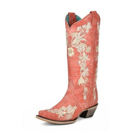 Corral Western Boots Womens 13" Leather Flowered 6.5 M Coral A4238