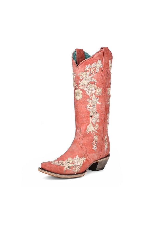 Corral Western Boots Womens 13" Leather Flowered 6.5 M Coral A4238