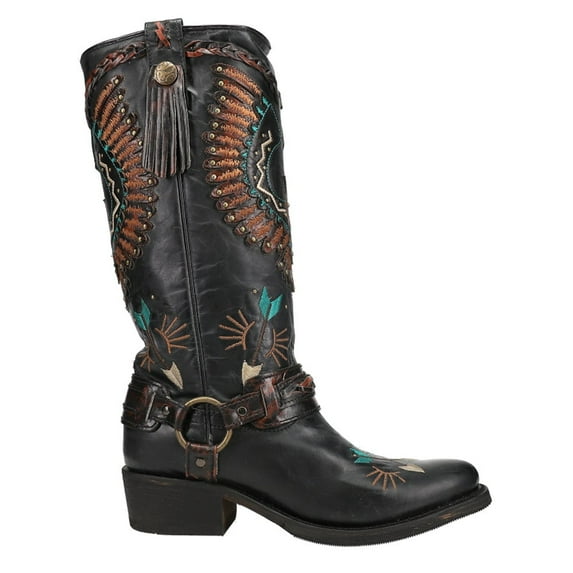 Corral Women's Black Eagle Overlay & Harness Biker Boot