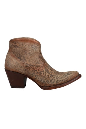Womens Cheetah Suede Pointed Toe Cowboy Ankle Boots