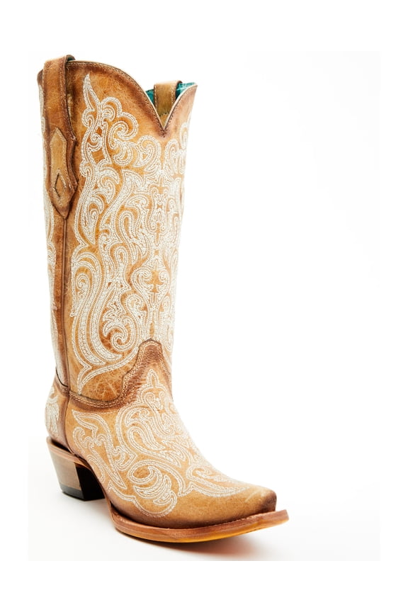 Corral Women's Crackled Western Boot Snip Toe Beige 8 M US