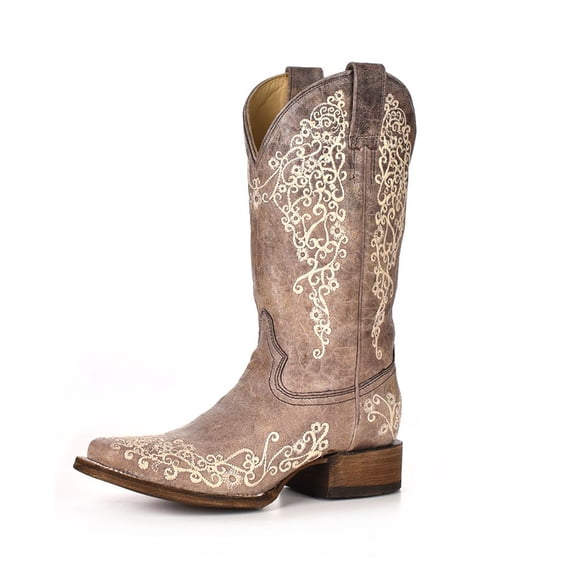 CORRAL Adult Female Crater Bone Embroidery Brown Boots, Size: 7.5, Width: M