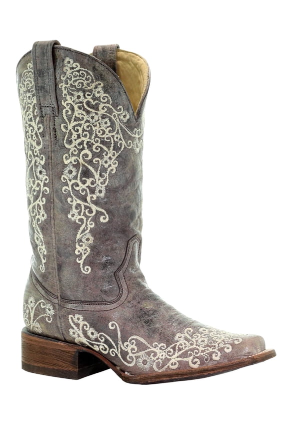 Corral Women's Crater Embroidered Western Boot Square Toe Brown 5 M US