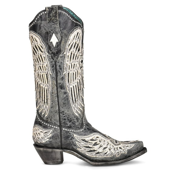 Corral Boots Womens Cross And Wings Overlay Studded Snip Toe Cowboy Mid Ca