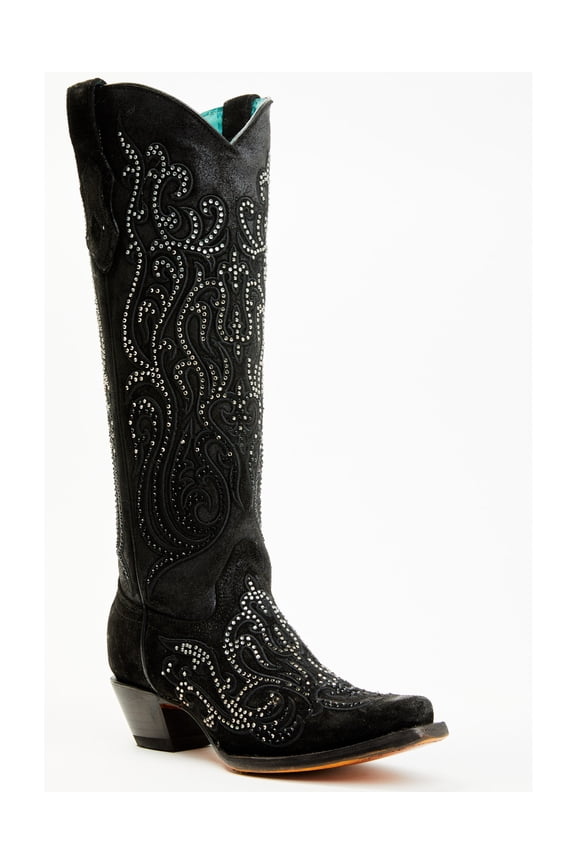 Womens Embroidered Rhinestone Snip Toe Cowboy Tall Boots