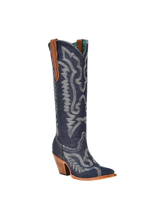 CORRAL Adult Female White Embroidery Tall Top Pointed Toe Cowboy Boots, Color: Denim, Size: 8.5 (Z5226-8.5)