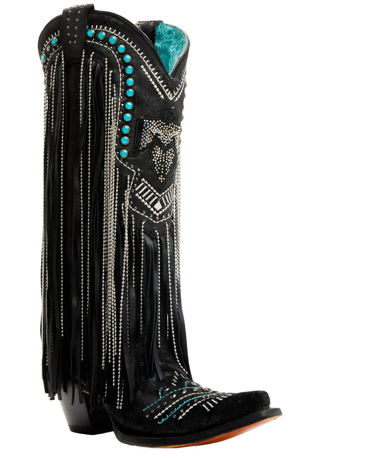 Corral Women s Embroidered And Crystal Eagle Fringe Western Boot Snip Toe Black 5 M US Walmart