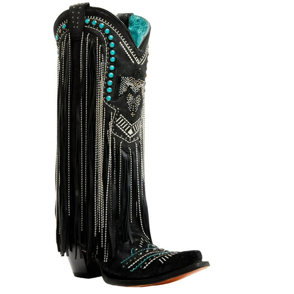 Corral Women's Embroidered And Crystal Eagle Fringe Western Boot Snip Toe Black 9 M US