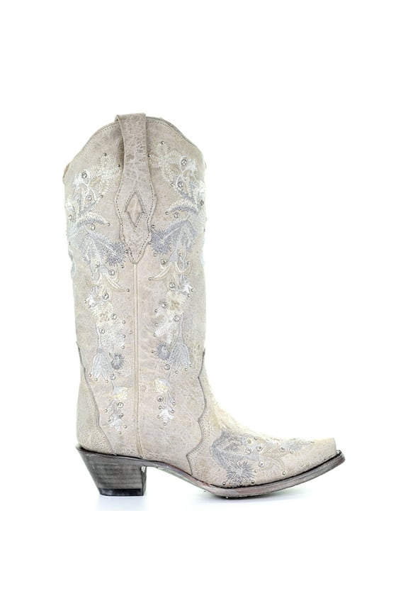 Womens Floral Embroidered Crystal Snip Toe Cowboy Mid Calf Bo