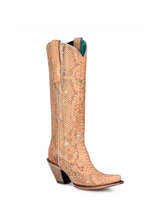 Women's Nude Full Python Tall Top Snip Toe Cowboy Boots, Size: 8, Width: M (A4295-M-8)