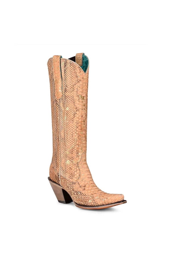 Women's Nude Full Python Tall Top Snip Toe Cowboy Boots, Size: 8, Width: M (A4295-M-8)