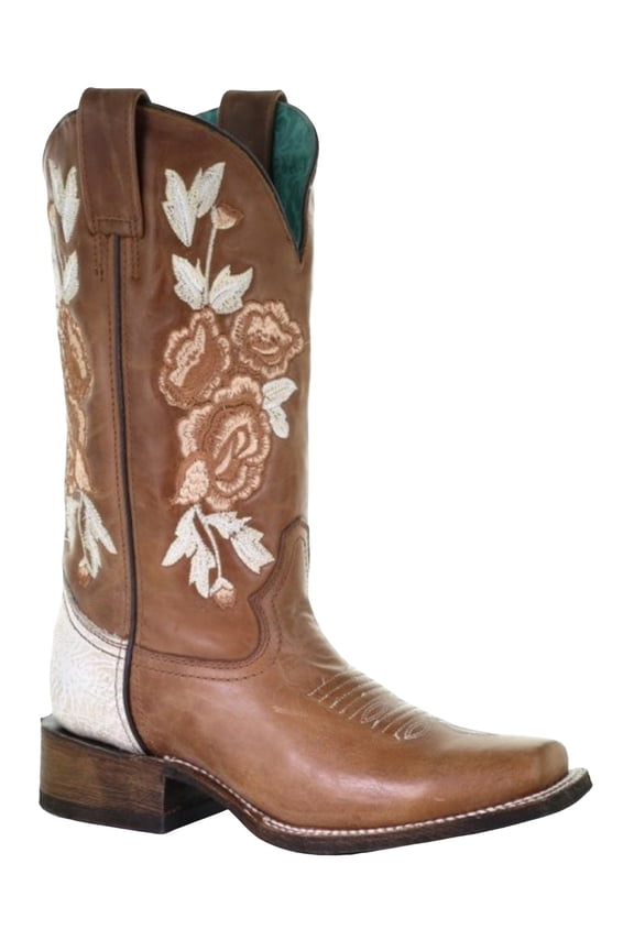 Corral Women's Honey Floral Western Boot Square Toe Tan 6 1/2 M US