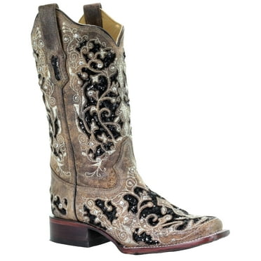 Corral Women's Sequin Inlay Western Boot Square Toe - A3648 8 W  US