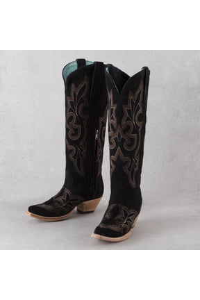 Womens Suede Embroidered Tall Snip Toe Cowboy Tall Boots