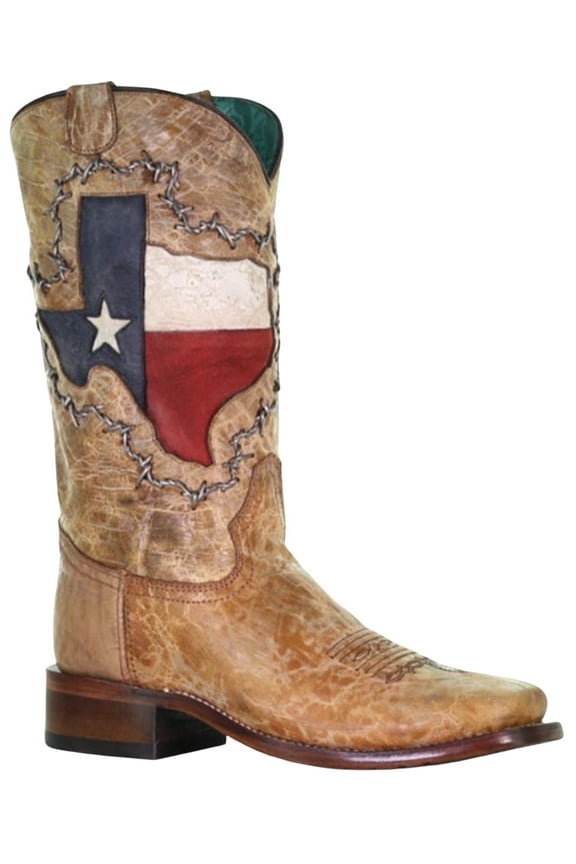 Corral Women's Texas Flag Shaft Western Boot Broad Square Toe - A4103 9 1/2 M US
