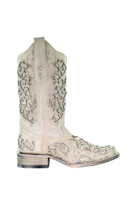 Womens Glitter Studded Tooled Inlay Square Toe Cowboy Mid Cal