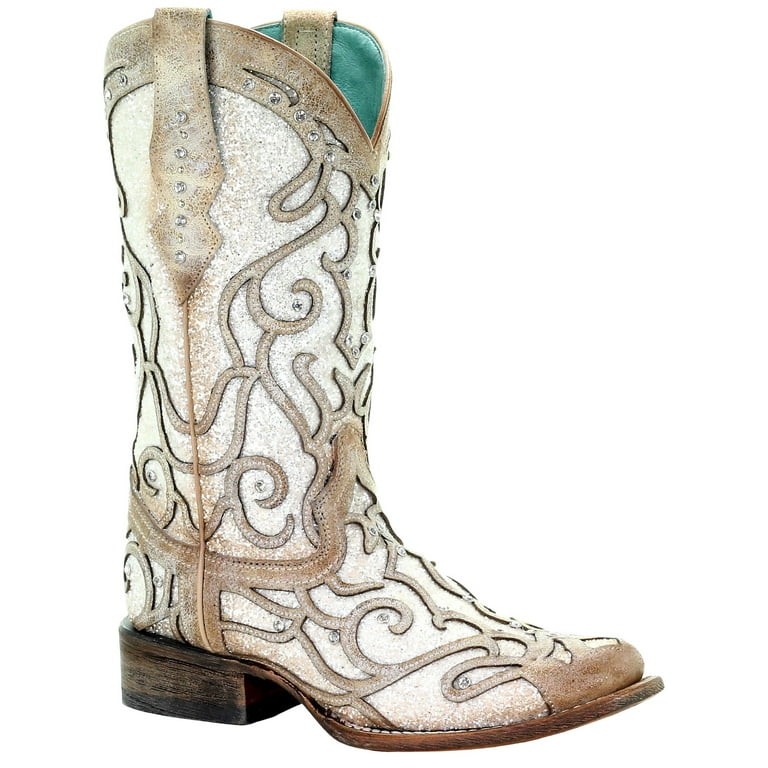 Corral Women s White Glitter Inlay Square Toe Western Boots