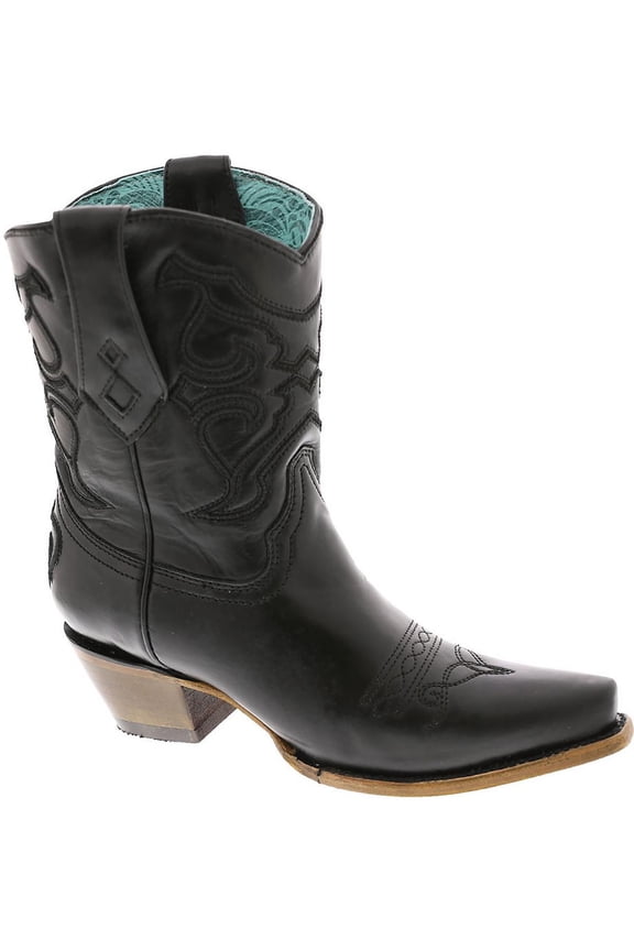 Womens Black Embroidery Snip Toe Cowboy Ankle Boots