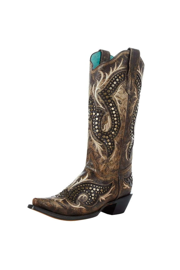 Corral Womens Overlay 13in Top Boot 7 B Taupe