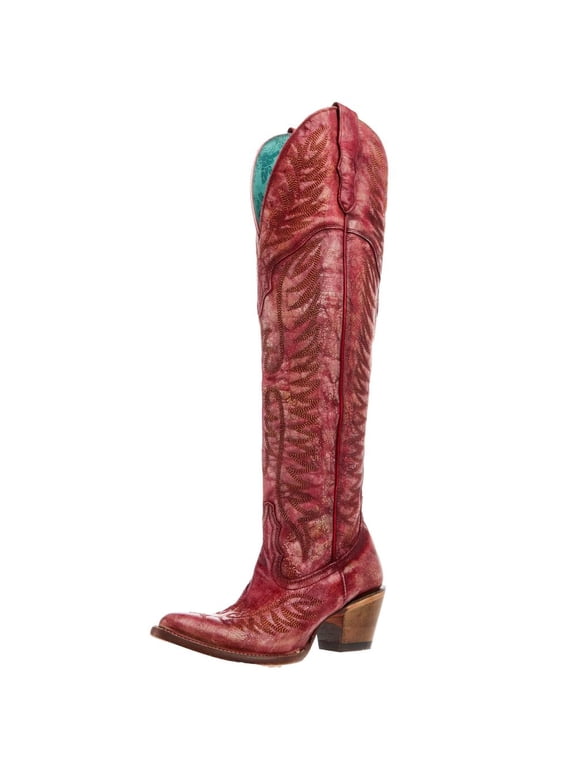 Corral Womens Women`s Distressed Embroide 20In Top Boot 7 M Red