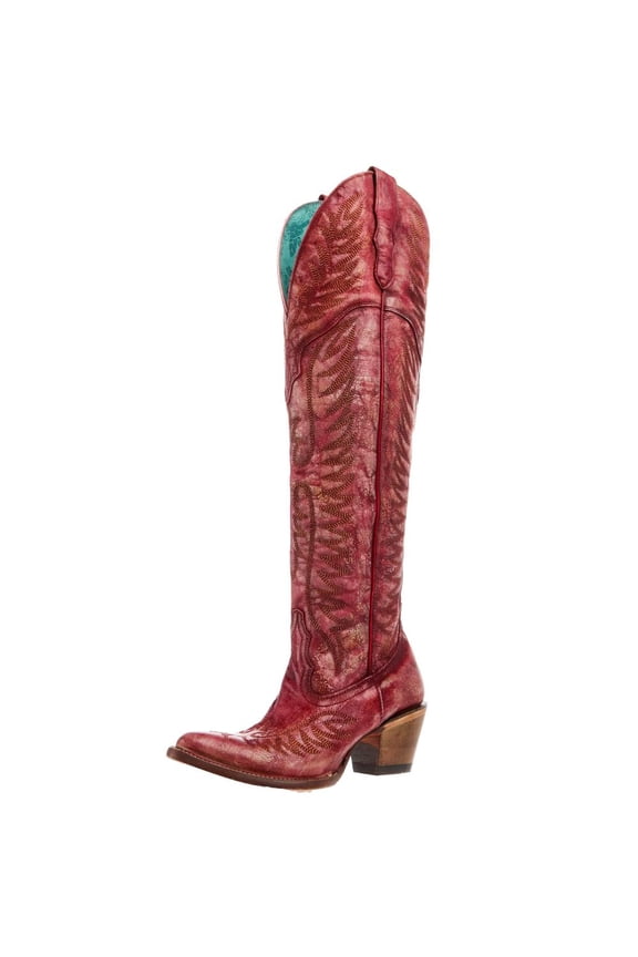 Corral Womens Women`s Distressed Embroide 20In Top Boot 9 M Red
