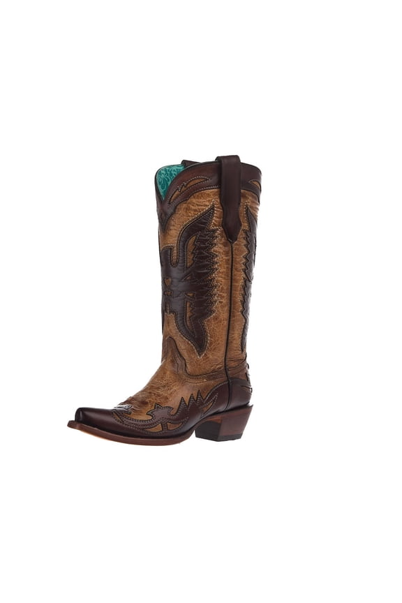 Corral Womens Women's Eagle Overlay Vamp 13" Top Boot 7.5 B Sand