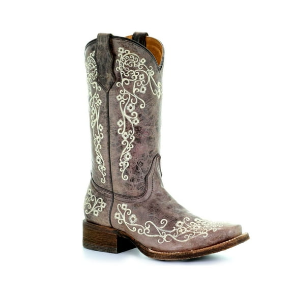 CORRAL Teen Girls Brown Embroidery Square Toe Cowboy Boots, Size: 4 (A2980-TN-4)