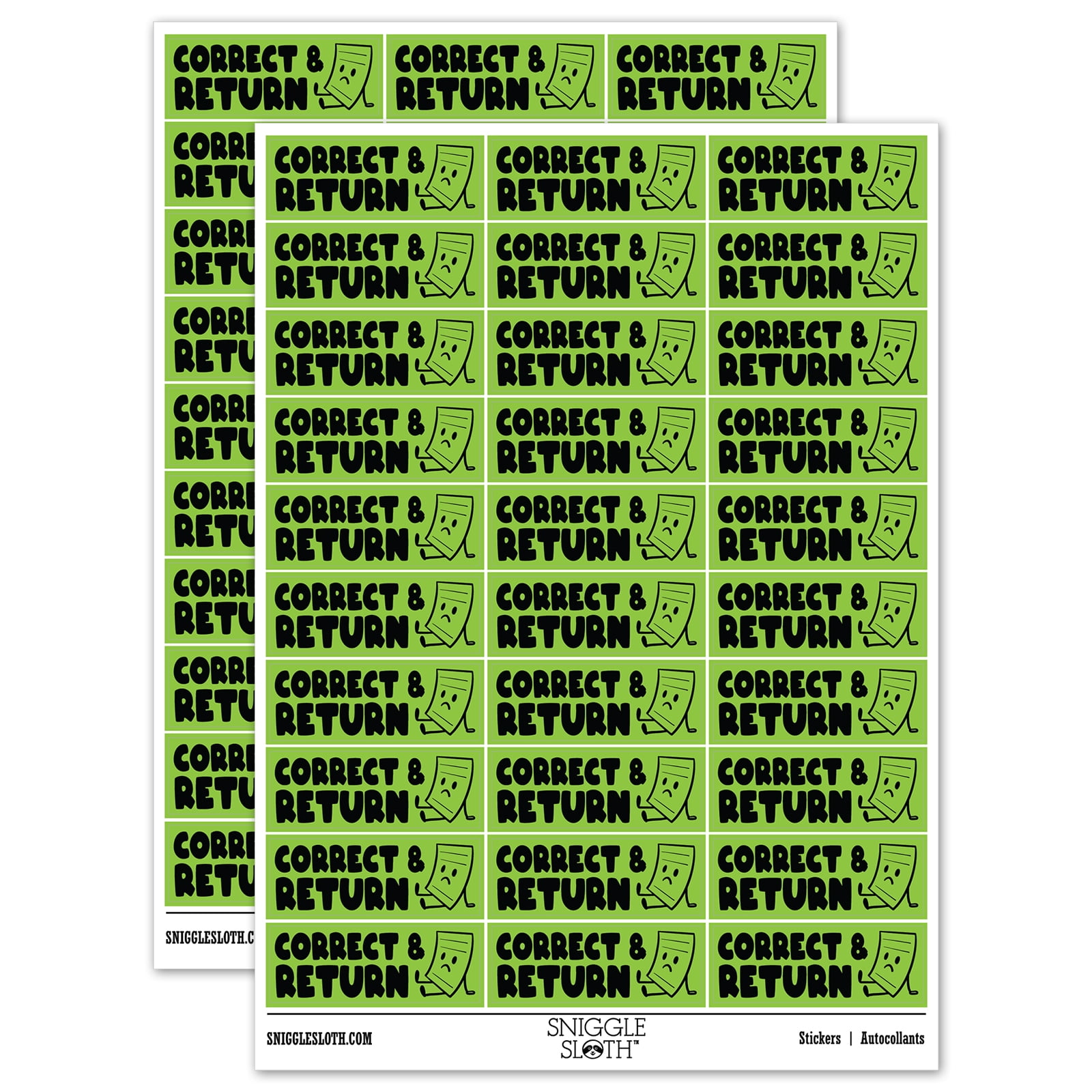 Correct Answer Sticker Correct and Return School Teacher Sticker Set - Light Green - Gloss ...