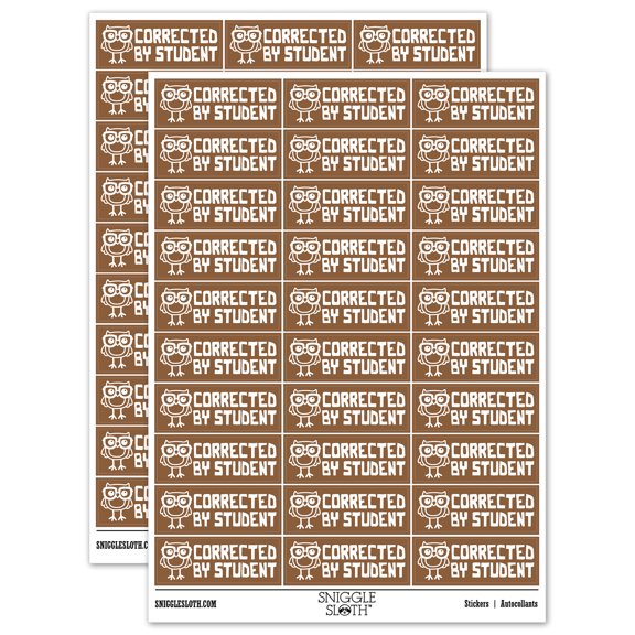 Corrected By Student Nerdy Owl Teacher Student School Sticker Set - Brown - Gloss Finish - 1.75" Medium