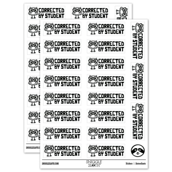 Corrected By Student Nerdy Owl Teacher Student School Sticker Set - White - Matte Finish - 2.00" Large