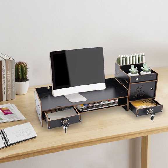 Correcting Sitting Posture Black Monitor Stand Organizer for Offices, Game Rooms and Study Rooms