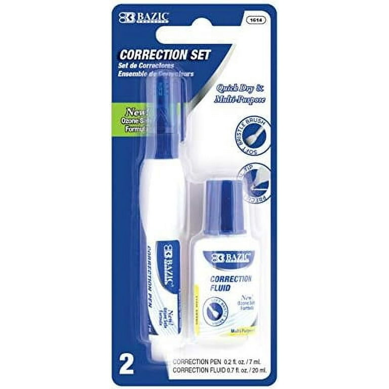  BAZIC Correction Fluid, Soft Bristle Brush & Precise Metal Tip  Applicator, Fine Point Corrections Pen White Out Liquid (2/Pack), 144-Packs  : Office Products