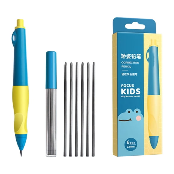 Correction Gripper Pencil Mechanical Pencil Handwriting Pencil Holder for Preschooler,Learning to Write Training Pen Holding Posture Correction Tools,0.2mm,1 Pcs Pencil+6 Pcs Refills,Deep Blue