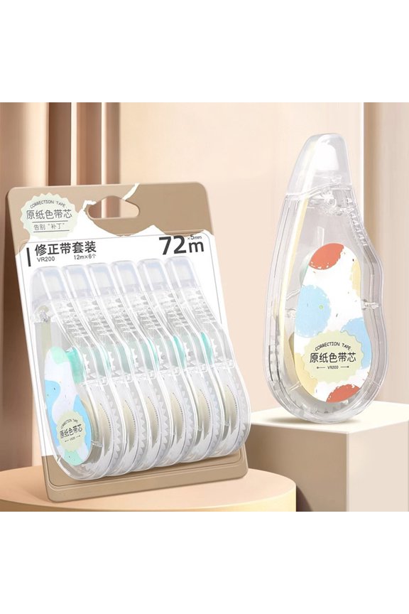 Correction Tape 6 Pack 72m Total, Smooth No Mess Applicator Tape for Students and Office, Natural Beige Correction Tape for S*chool and Home Use, Lightweight Compact Tape for Daily Writing