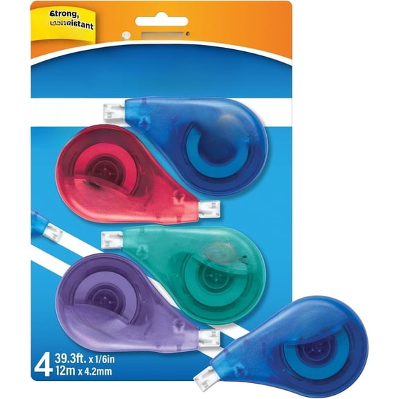 Correction Tape, White, No Dry Time, Tear Resistant Tape, 4-Count