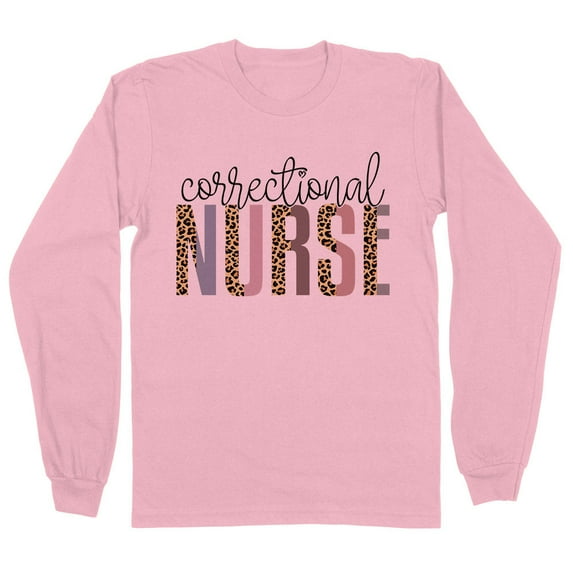 Correctional Nurse Leopard Print Long Sleeve Shirt Unisex Large Pink