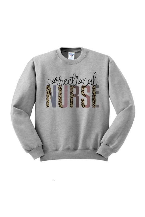 Correctional Nurse Leopard Print Sweatshirt Unisex 2X-Large Grey