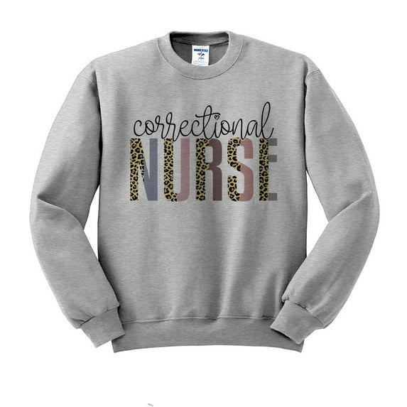 Correctional Nurse Leopard Print Sweatshirt Unisex Large Grey