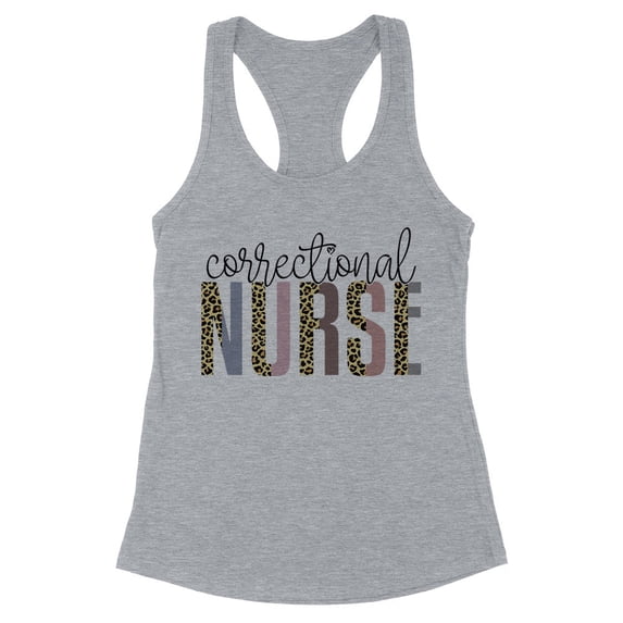Correctional Nurse Leopard Print Tank Top Fitted Racerback Women's 2X-Large Heather Grey