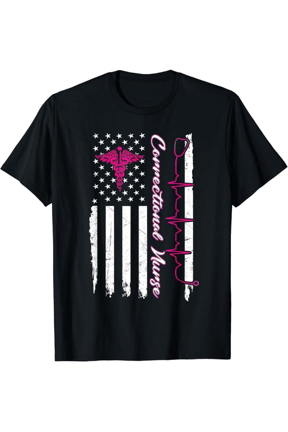Correctional Nurse Usa Flag Breast Cancer Nursing Rn T-Shirt