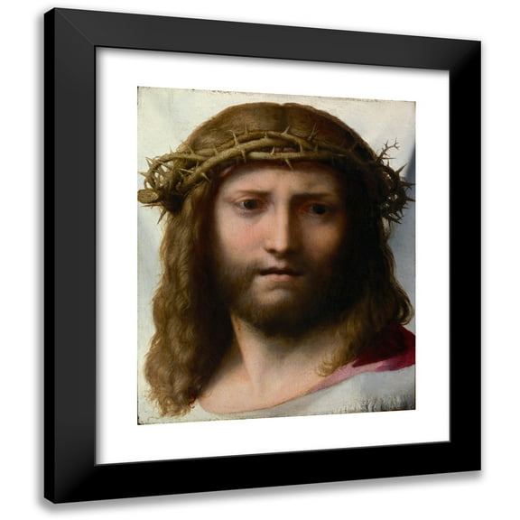 Correggio 12x14 Black Modern Framed Museum Art Print Titled - Head of Christ (1525-1530)