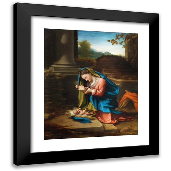 Correggio 20x23 Black Modern Framed Museum Art Print Titled - Adoration of the Christ Child (1518-1520)