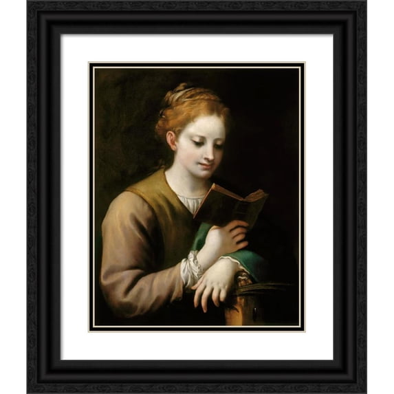 Correggio 20x24 Black Ornate Framed Double Matted Museum Art Print Titled: Saint Catherine Reading (1530)