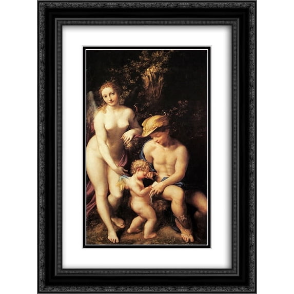 Correggio 2x Matted 18x24 Black Ornate Framed Art Print 'Venus with Mercury and Cupid (The School of Love)'