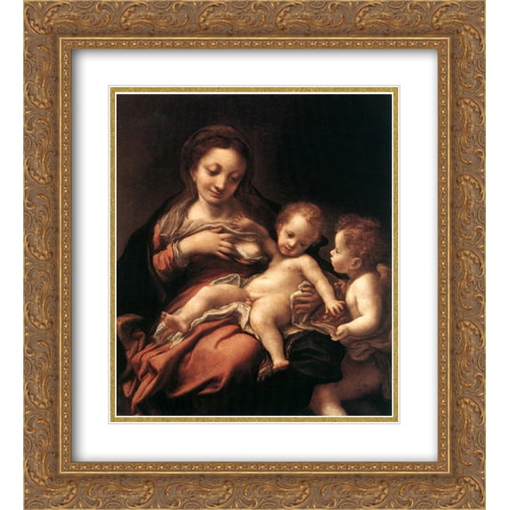 Correggio 2x Matted 20x24 Gold Ornate Framed Art Print 'Virgin and Child with an Angel'