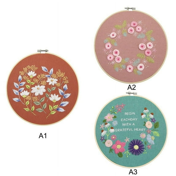 Embroidery Starter Kit DIY Cross Stitch Kit Embroidery Clothes Floral Pattern, Embroidery Hoops, Color Threads and Tools