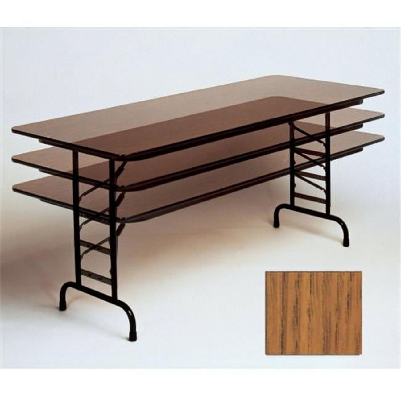 Medium Oak Adjustable Height Melamine Folding Table with Steel Frame