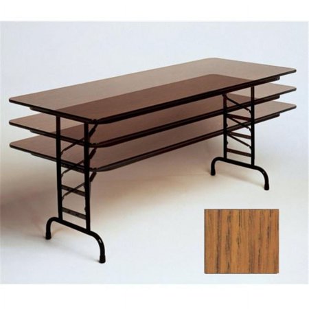 Correll 22-32"H Adjustable Height Melamine Top Folding Table in Medium Oak