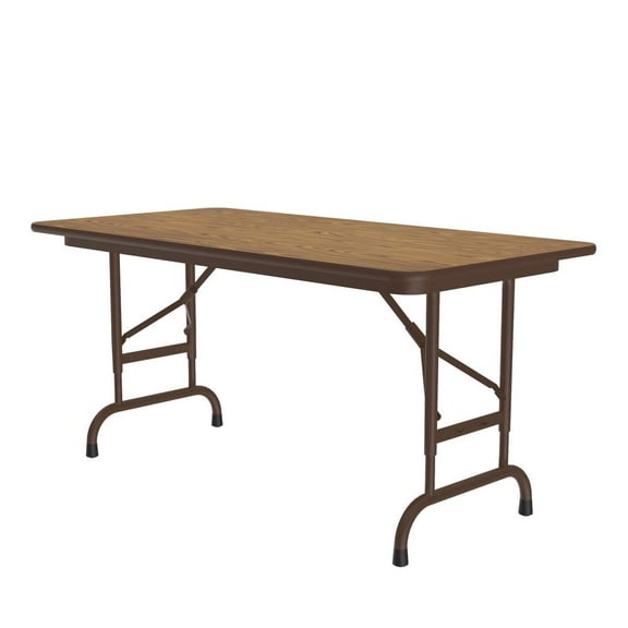Correll 22-32"H Adjustable Height Melamine Top Folding Table in Medium Oak